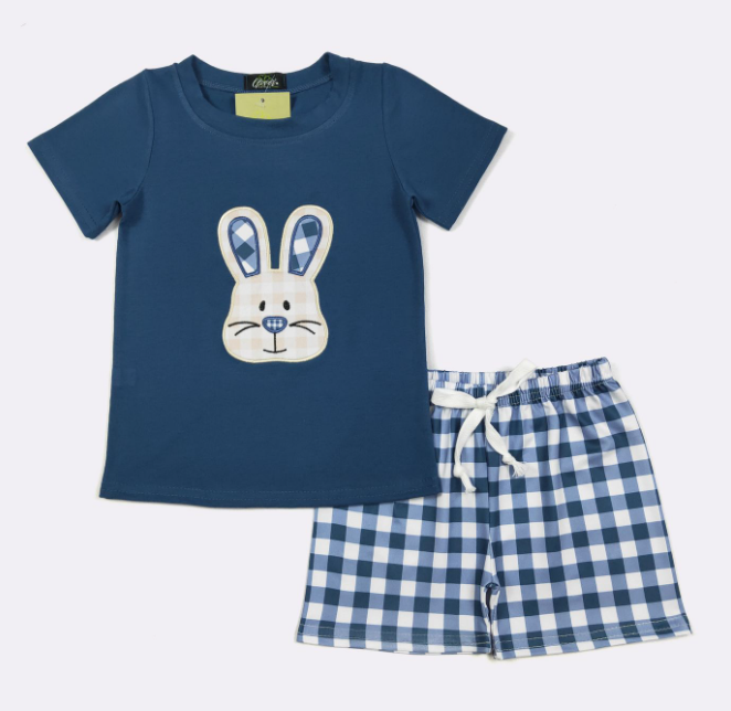 Gingham Bunny Boy Set-embroidery
