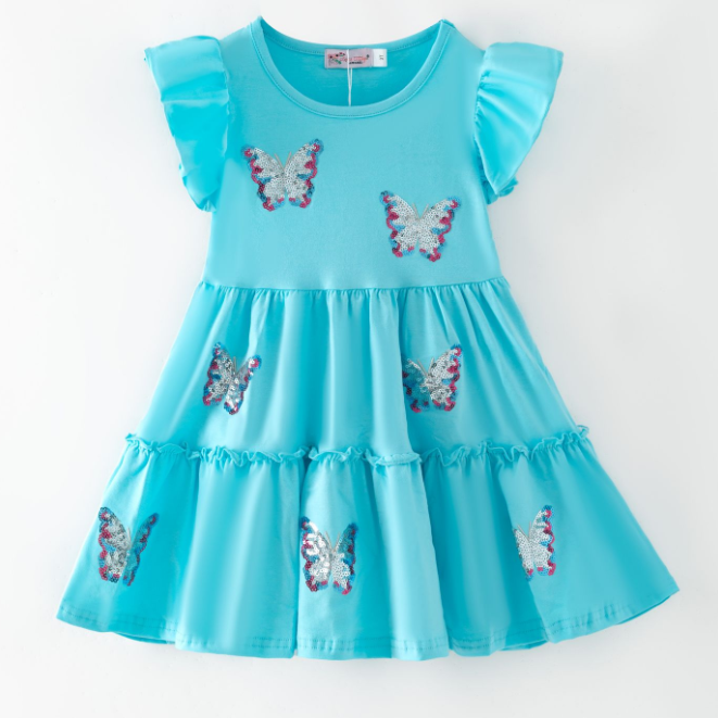 Aqua Butterfly Sequin Dress
