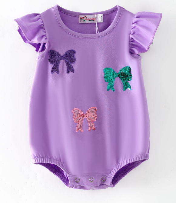 Purple Bow Sequin Romper