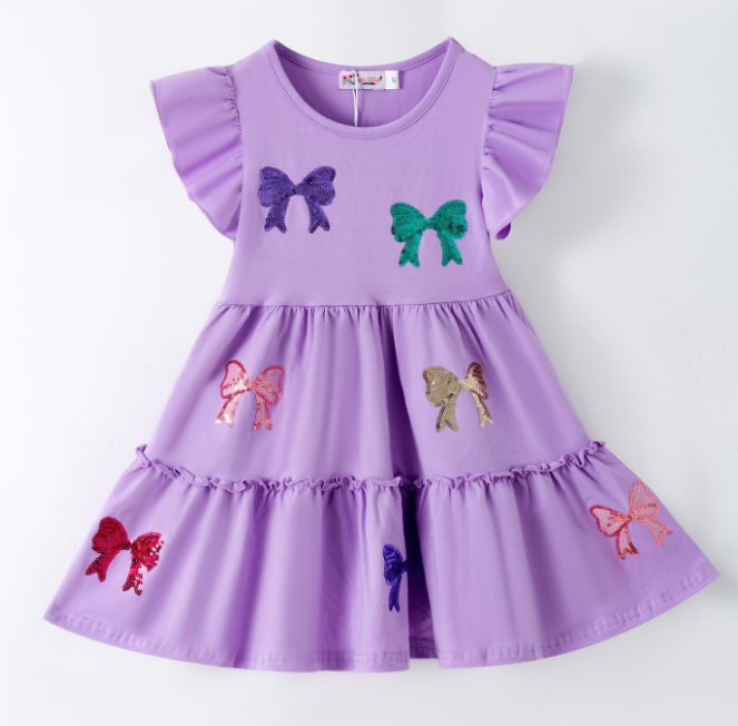 Purple Bow Sequin Dress