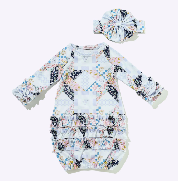 Blue Quilted Baby Gown