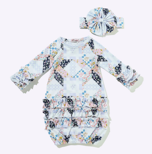 Blue Quilted Baby Gown