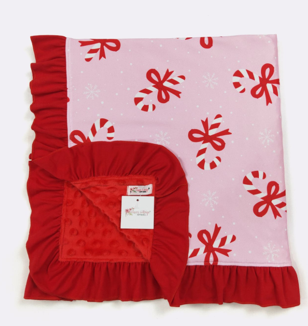 Pink Candy Cane Minky Blanket