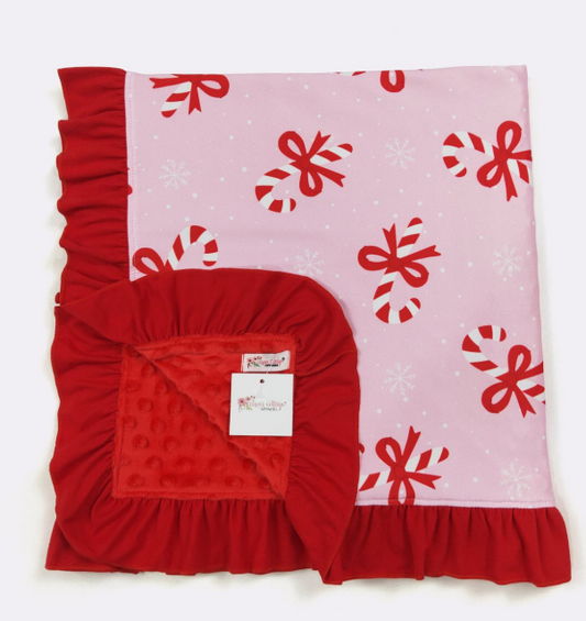 Pink Candy Cane Minky Blanket