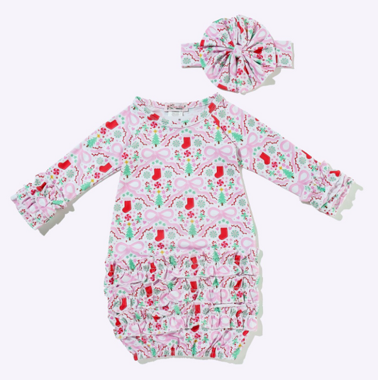Pink Ribbon Stocking Baby Gown