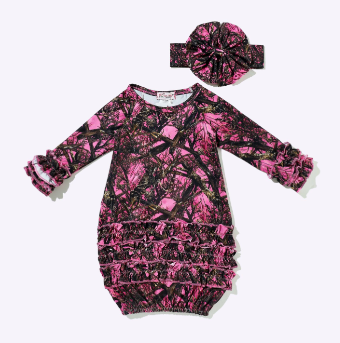 Pink Tree Camo Baby Gown