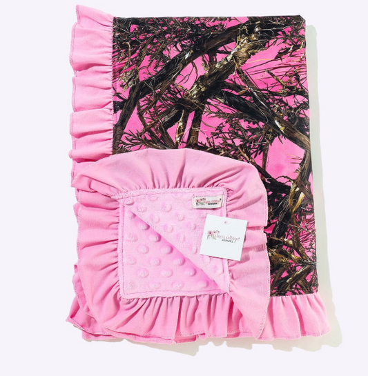 Pink Tree Camo Minky Blanket