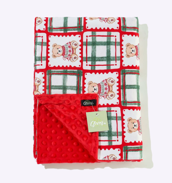 Quilted Christmas Teddy Minky Blanket