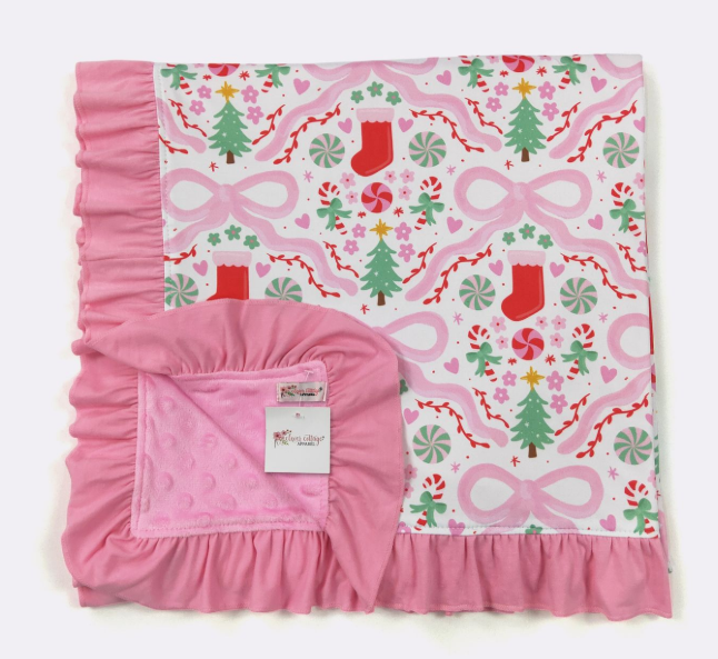 Pink Ribbon Stocking Minky Blanket
