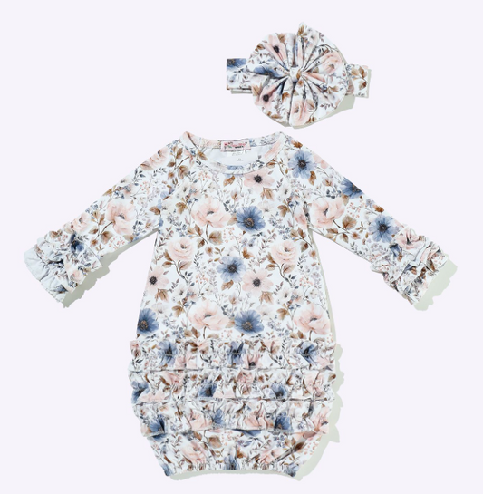 Blue Blue Garden Baby Gown