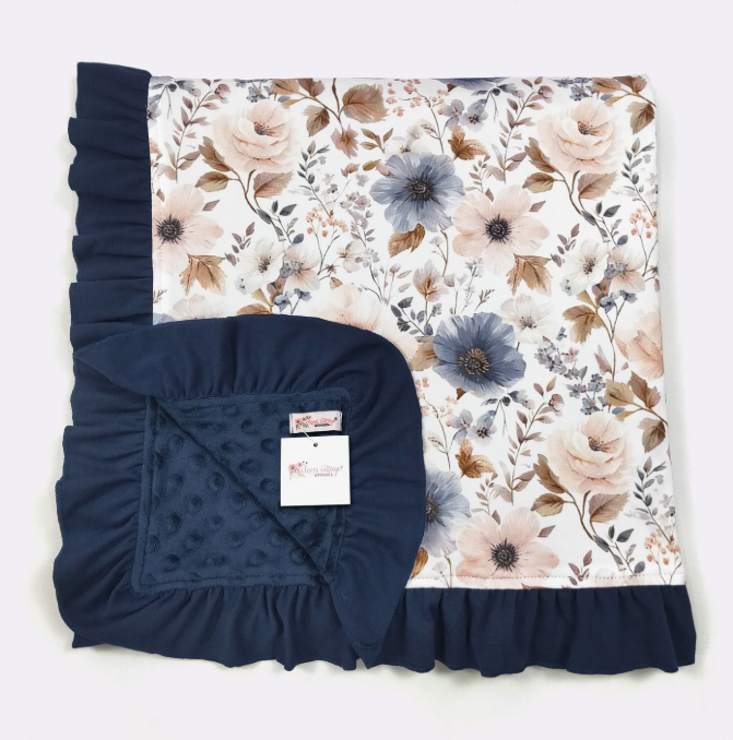 Blush Blue Garden Minky Blanket