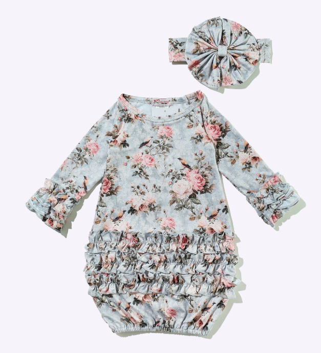 Greyscale Rose Baby Gown