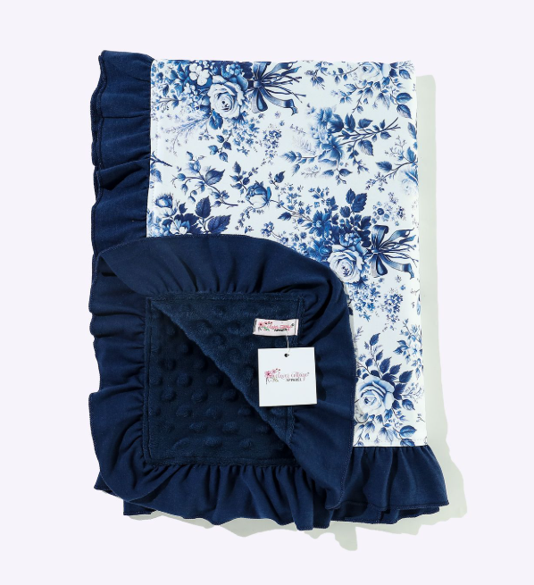 Navy Noir Rose Minky Blanket