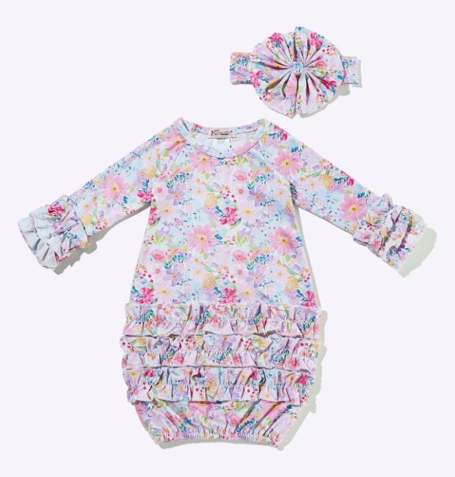 Violet Floral Baby Gown