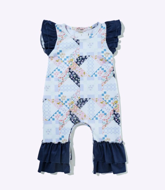 Blue Quilted Baby Romper