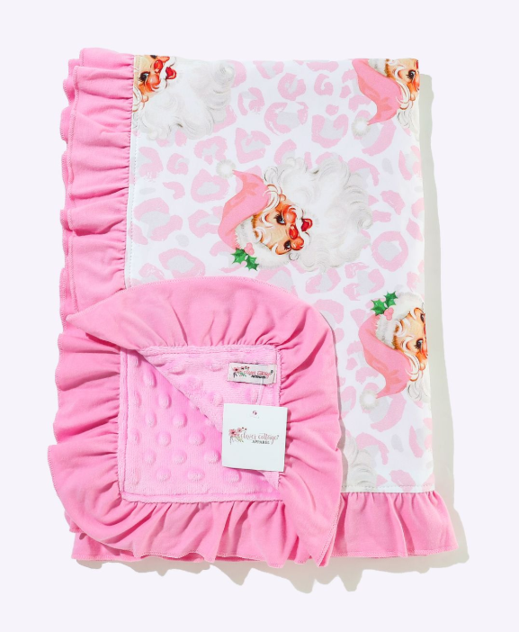 Pink Christmas Leo Santa Minky Blanket