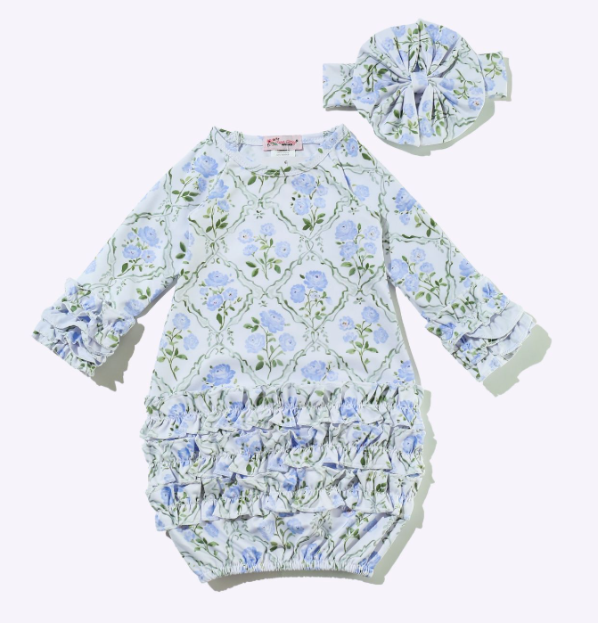 Sky Blue Trellis Baby Gown