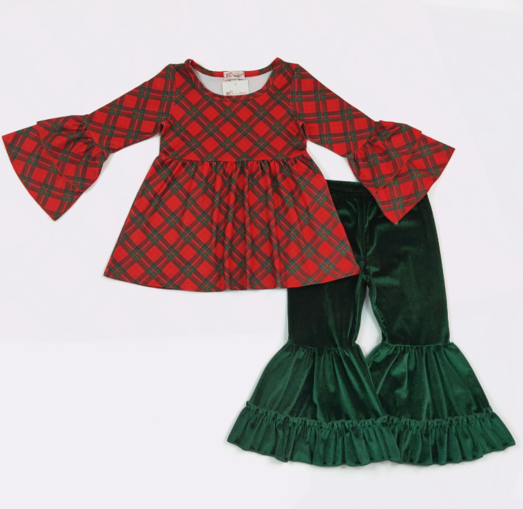 Festive Velvet Plaid Girls Set