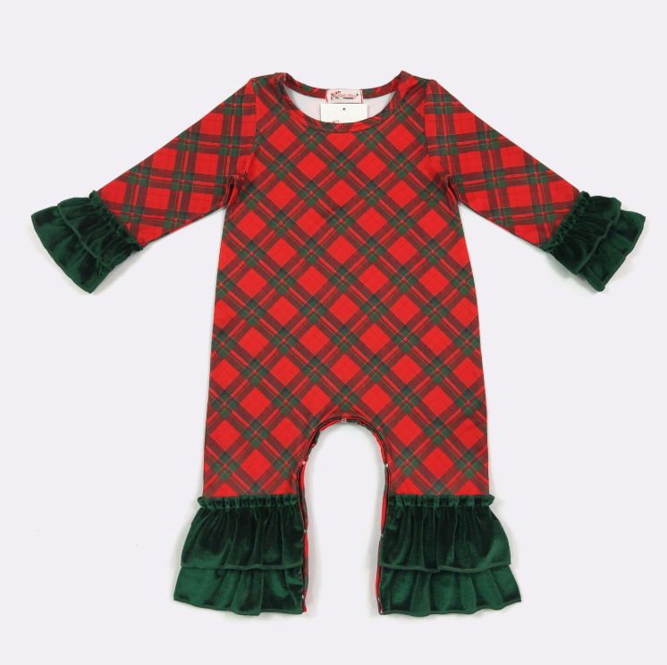 Festive Velvet Plaid Romper