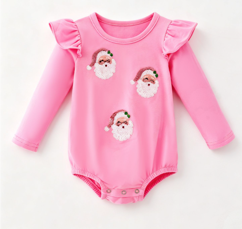 Pink Santa Sequin Romper
