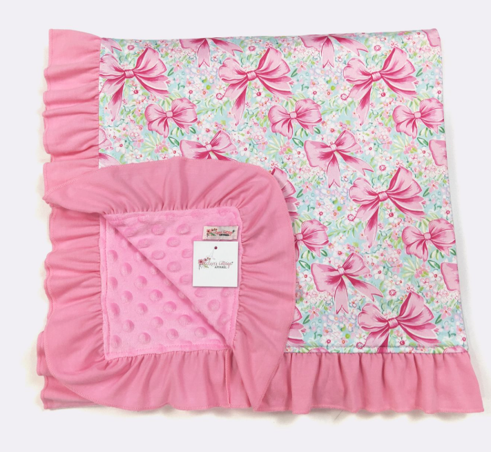 Pink Bow Aqua Blanket