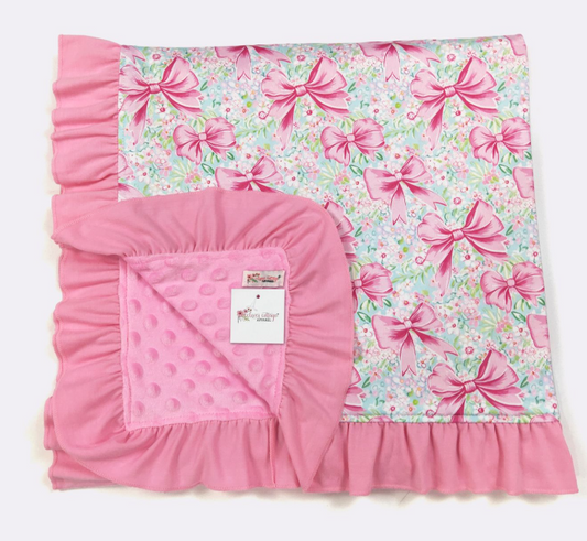 Pink Bow Aqua Blanket