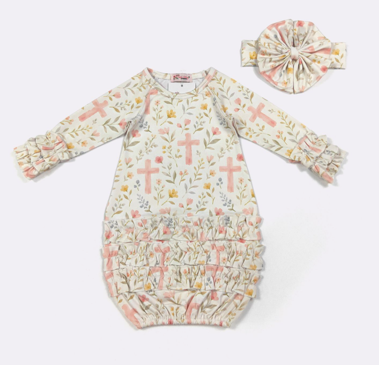 Floral Cross Baby Gown