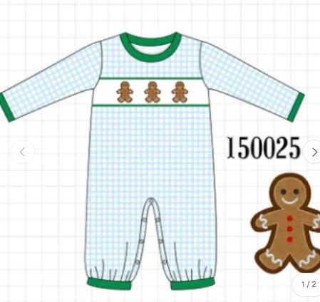 Blue Plaid Gingerbread Embroidery Romper (ETA: 10/12/26)