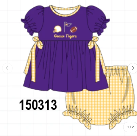 Purple LSU Geaux Tigers Embroidery Bloomer Set (ETA: 10/12/26)