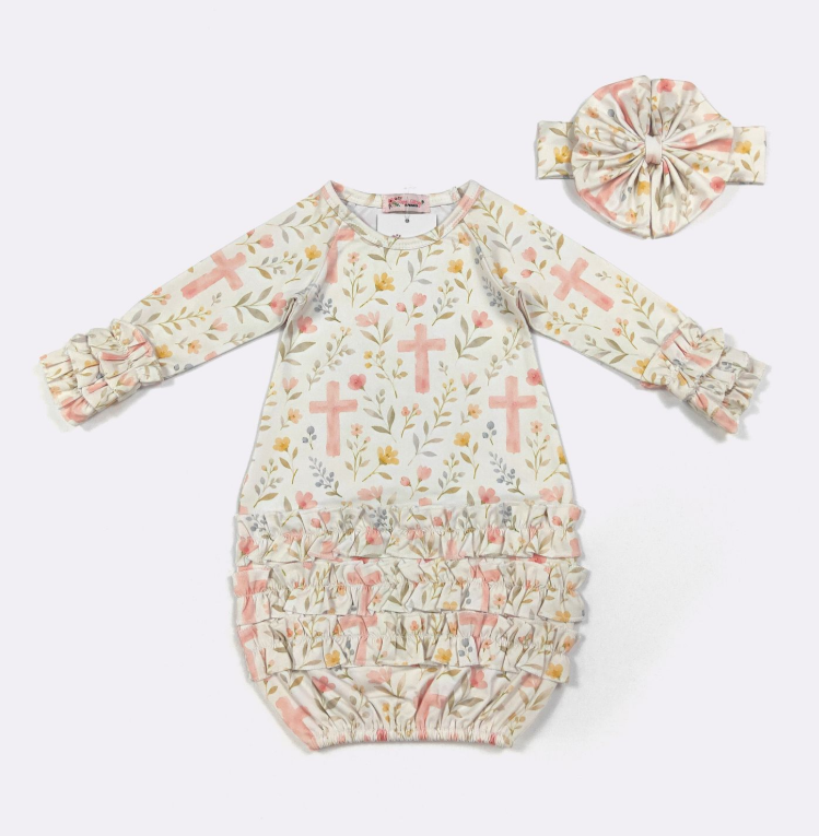 Floral Cross Baby Gown