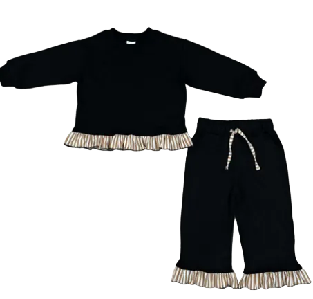 PREORDER - Black Casual Ruffle Pants Set