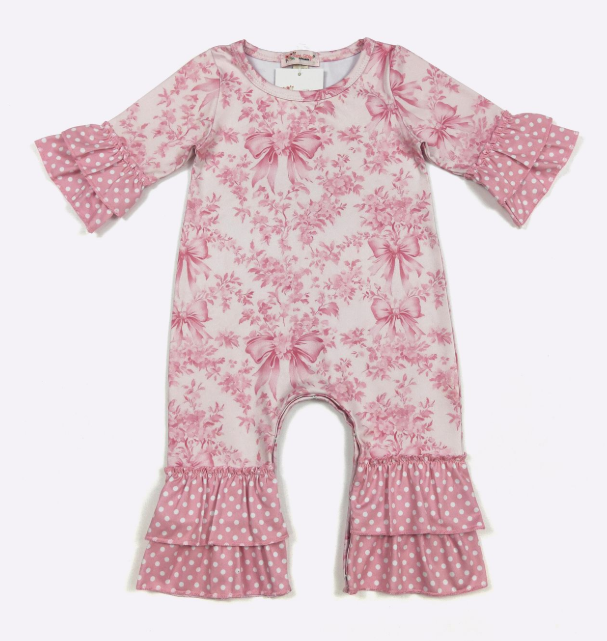 Pink Damask Baby Romper