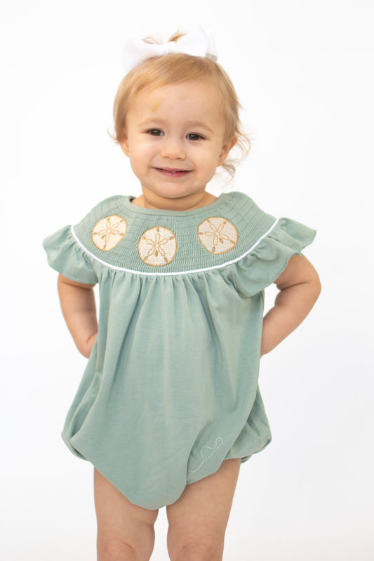 Seaside Sand Dollar Smocked Girl Bubble