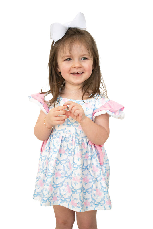 Pink bow print ruffle baby bloomers set