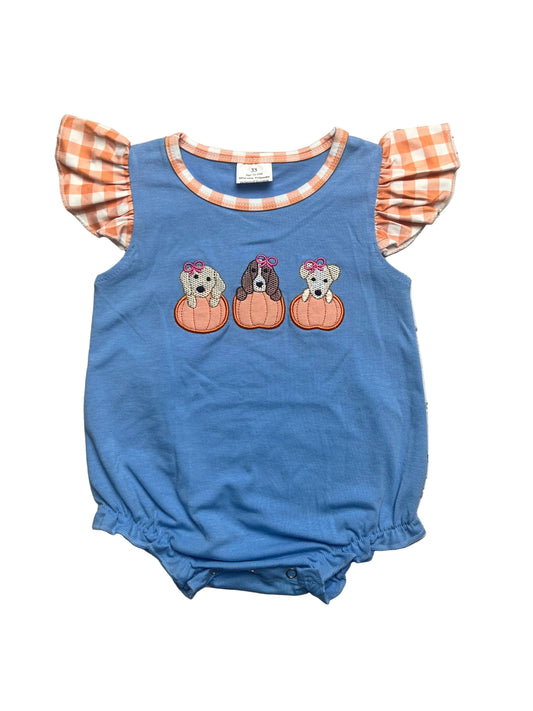 Baby Girl Puppy Pumpkin Appliqué Bubble