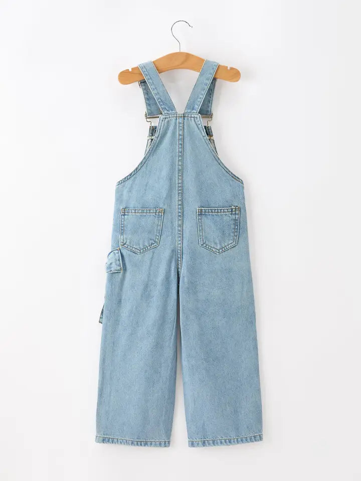 (PREORDER) Bow Denim Girl Overalls Wide Leg Jumpsuit (Arrival End of July)
