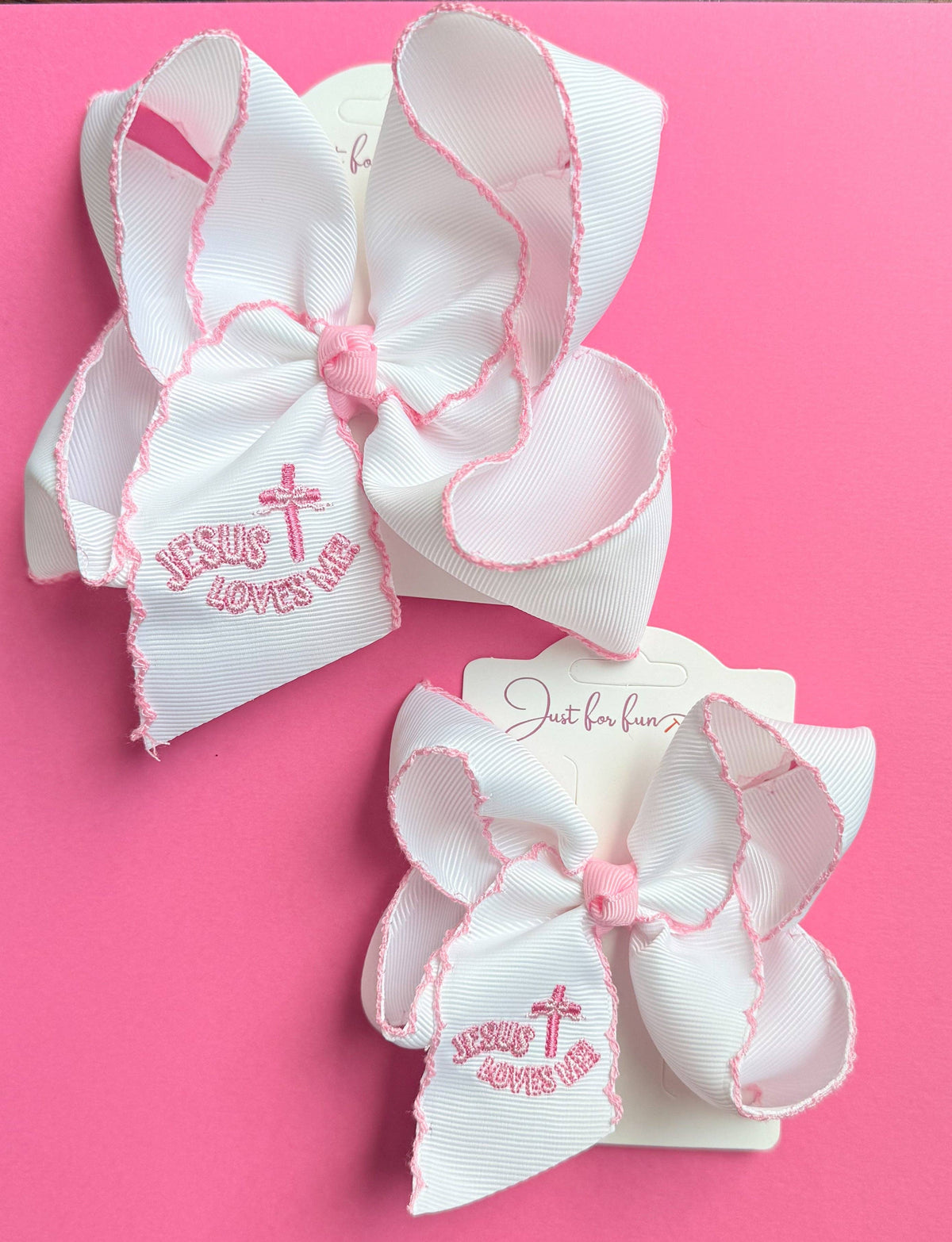 Jesus Loves Me Embroidered Moonstitch Hair Bow