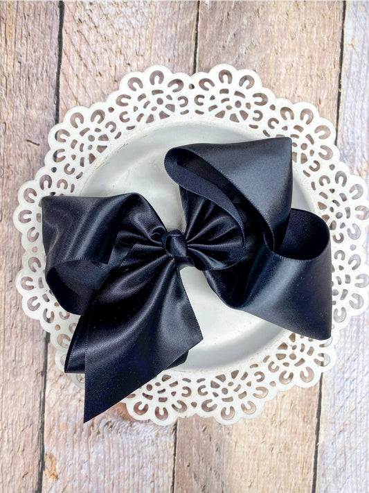 Classic Black Satin Hairbow 4.5"