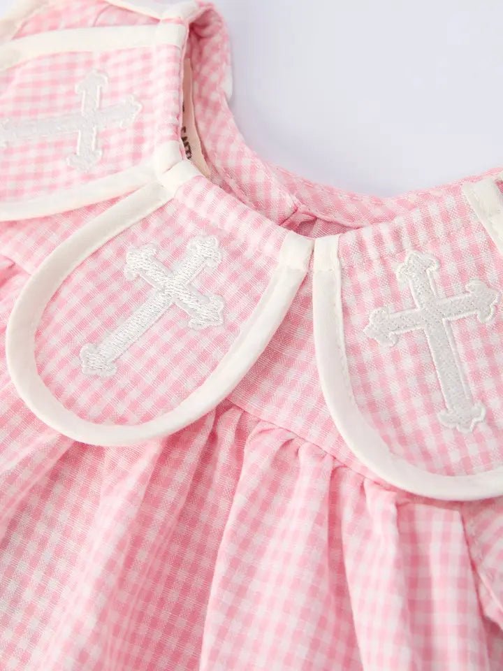 Pink Smocked Cross Girl Diaper Set