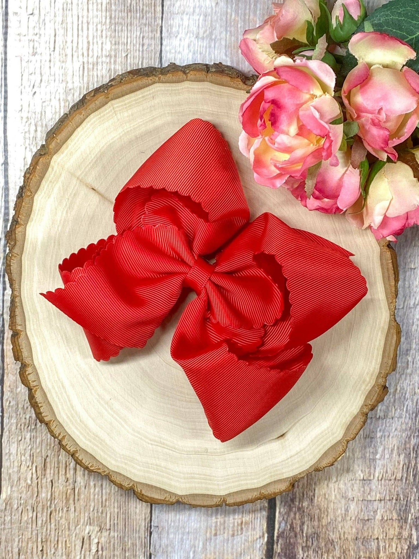 5.5" Oversize Scalloped Hair Bow - Headband