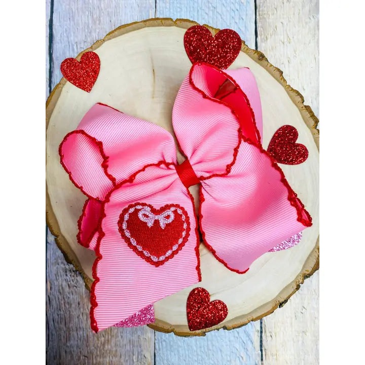 Valentine Doily Heart Embroidered Hair Bow