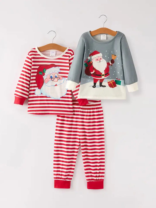 Santa Print 2 Tops + 1 Pant Combination Pajama Set