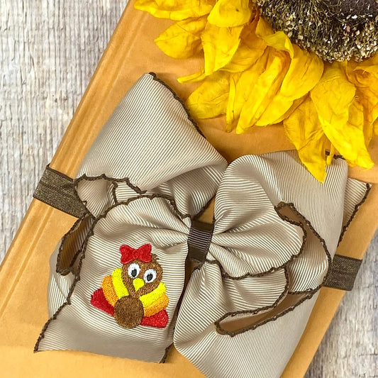 Turkey Embroidered Moonstitch Bow Headband 5"
