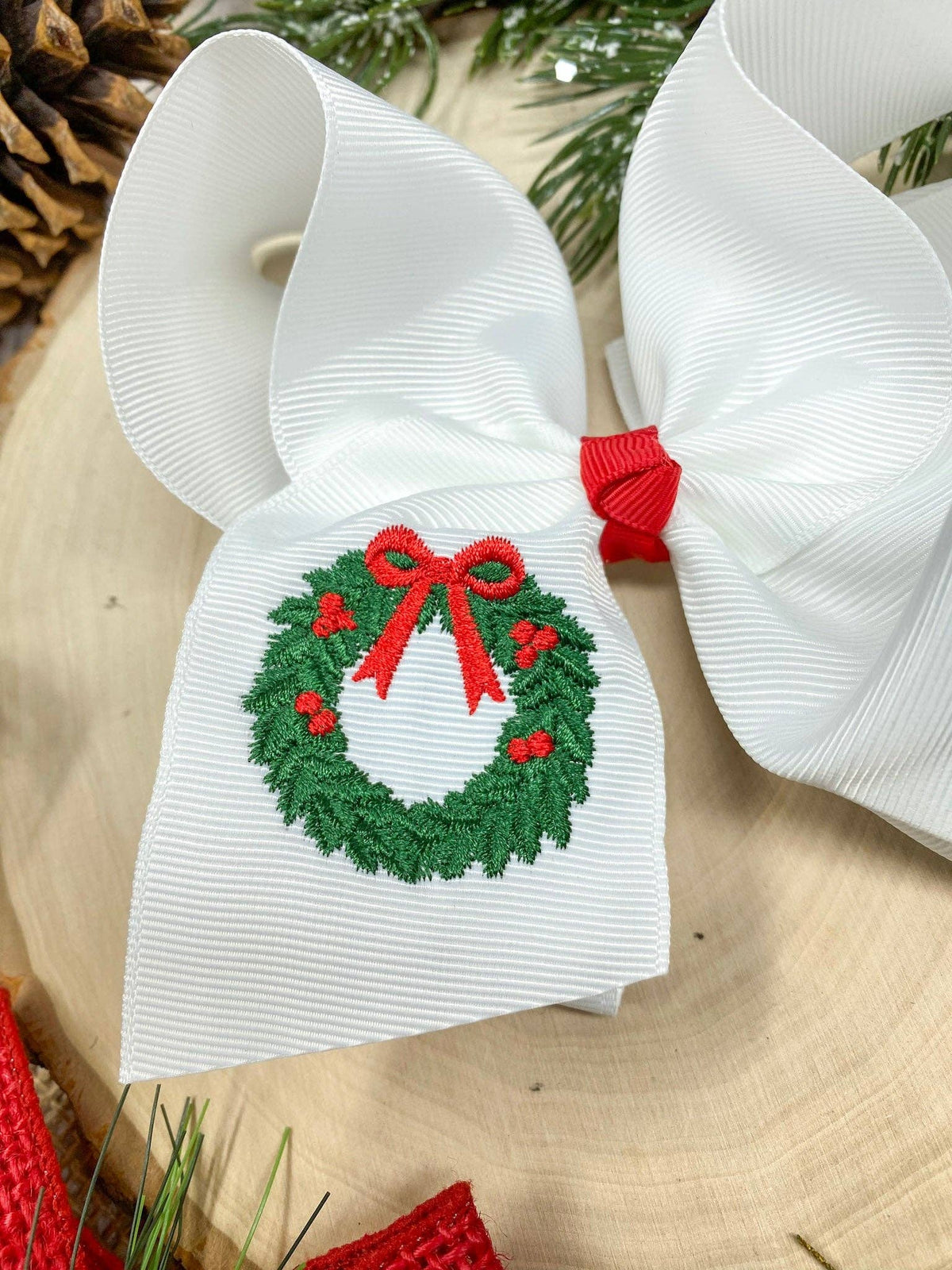 Wreath Embroidered Hair Bow