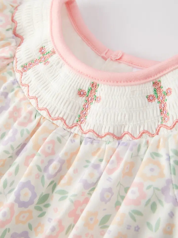 Easter Blessings Cross Embroidered Romper
