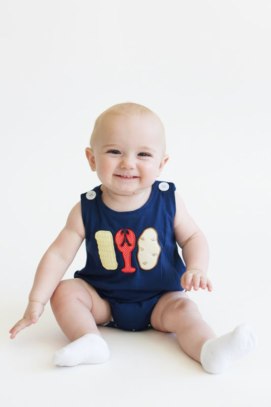 Navy Baby Boy Crawfish Appliqué Romper