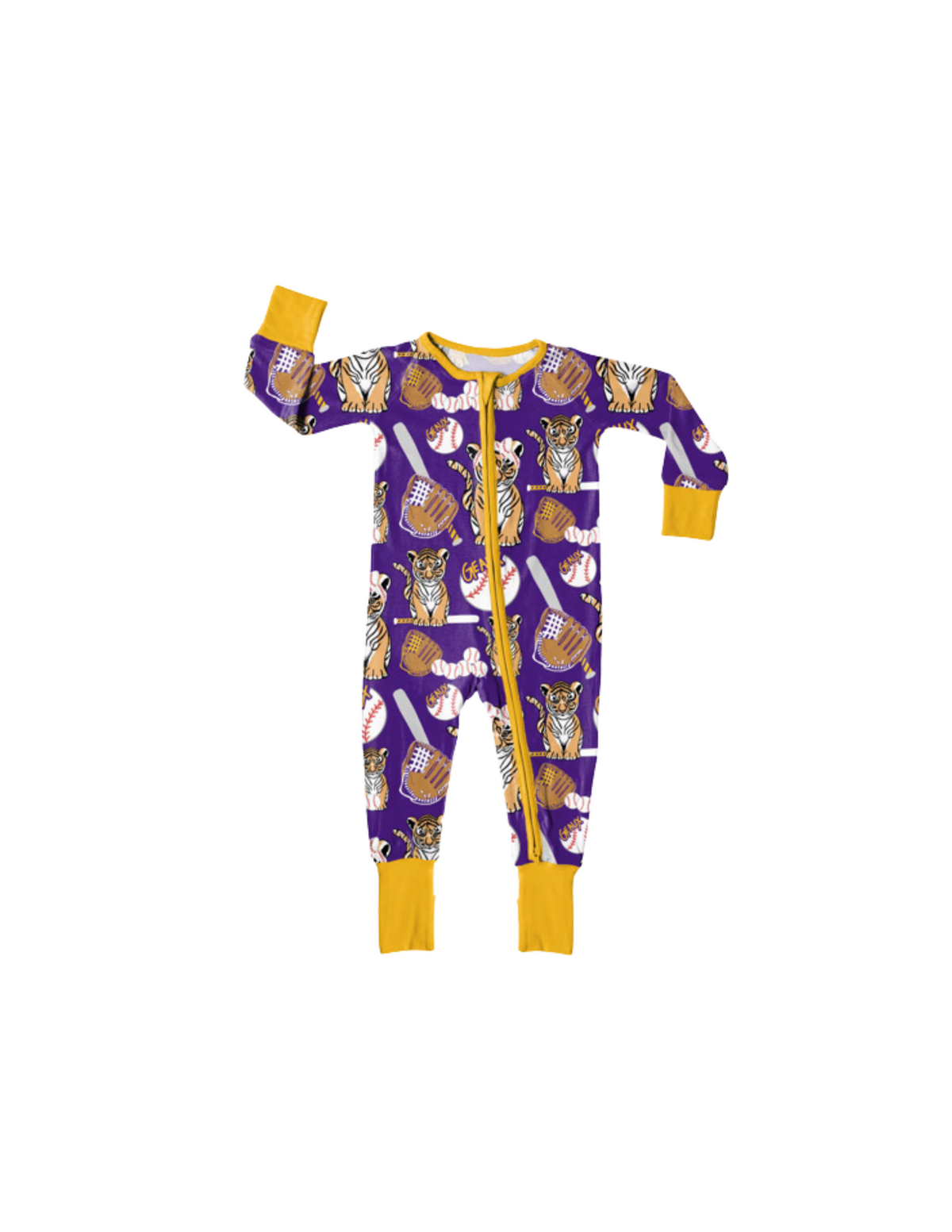 TINY TIGER HOME RUN GIRL CONVERTIBLE FOOTIE BAMBOO ROMPER