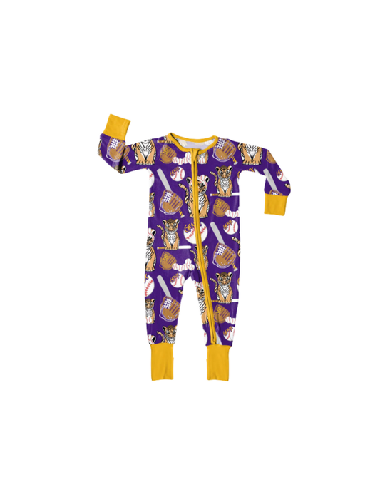 TINY TIGER HOME RUN GIRL CONVERTIBLE FOOTIE BAMBOO ROMPER