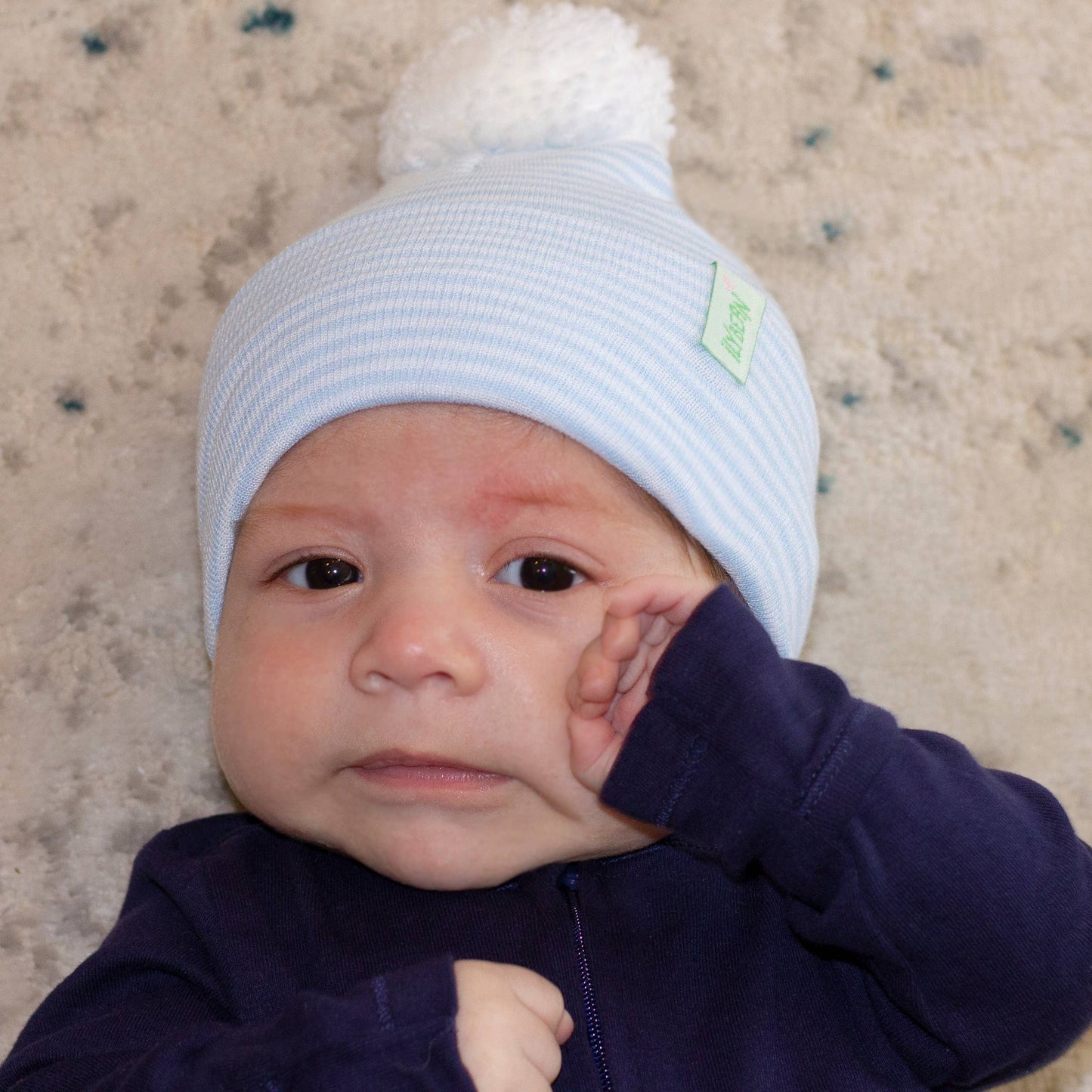 Wide Blue or Pink and White Striped Newborn Hospital Beanie