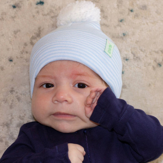 Wide Blue or Pink and White Striped Newborn Hospital Beanie